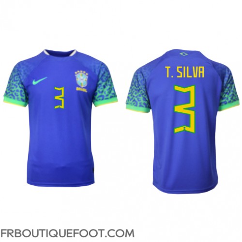 Maillot de foot Brésil Thiago Silva #3 Extérieur vêtements Monde 2022 Manches Courtes
